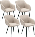 Esszimmerstühle Beige 4er Set mit Armlehnen, Modern Polsterstühle Leinen, Küchenstühle mit Metallgestell für Esszimmer, Wohnzimmer, Küche