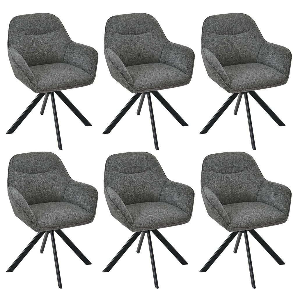 6er Set Esszimmerstühle Drehbar mit Armlehne, 360° Drehstuhl Polsterstuhl Samt Modern Küchenstuhl mit Metallbeine für Esszimmer, Wohnzimmer, Büro, Dunkelgrau