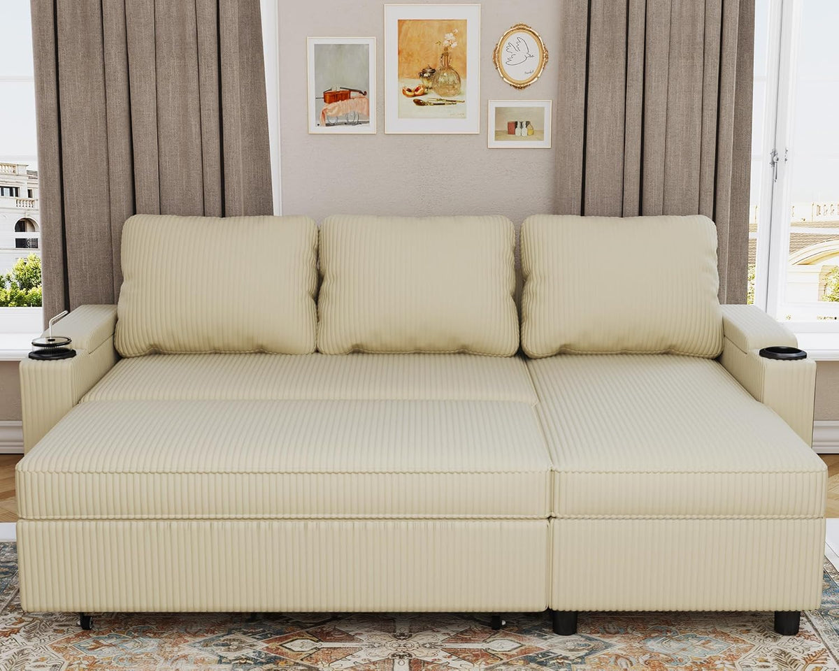 Devoko Ecksofa L-Form mit Schlaffunktion & Bettkasten, 3-Sitzer Schlafsofa aus Velours für Wohnzimmer & Gästezimmer