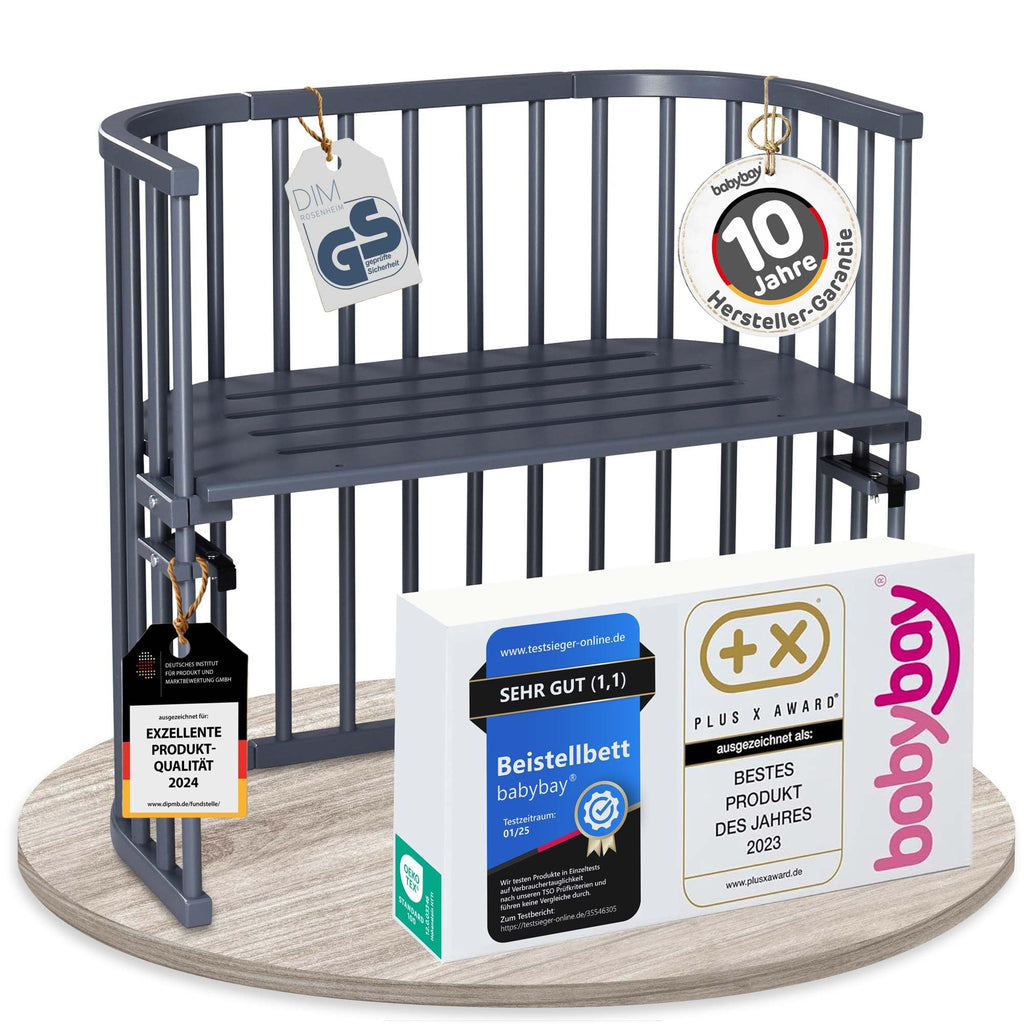 babybay Original Beistellbett aus massivem Buchenholz mit Matratze, höhenverstellbares Babybett für Neugeborene
