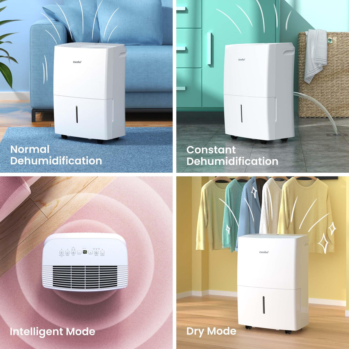 Comfee Luftentfeuchter 16L,Raumgröße ca. 80m³(32m²),Smart modu,Timer 24H,Wassertank 3L,APP-fähig, Weiß, MDDF-16DEN7-WF