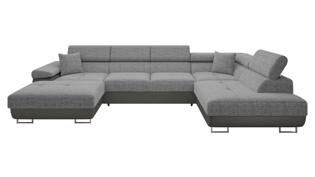 Mirjan24 Torezio Bis Ecksofa U-Form mit Schlaffunktion & Bettkasten, Wohnlandschaft mit verstellbaren Kopfstützen