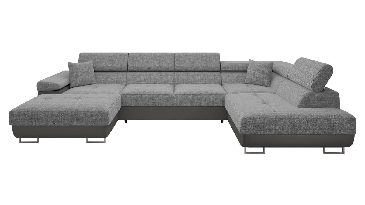 Mirjan24 Torezio Bis Ecksofa U-Form mit Schlaffunktion & Bettkasten, Wohnlandschaft mit verstellbaren Kopfstützen