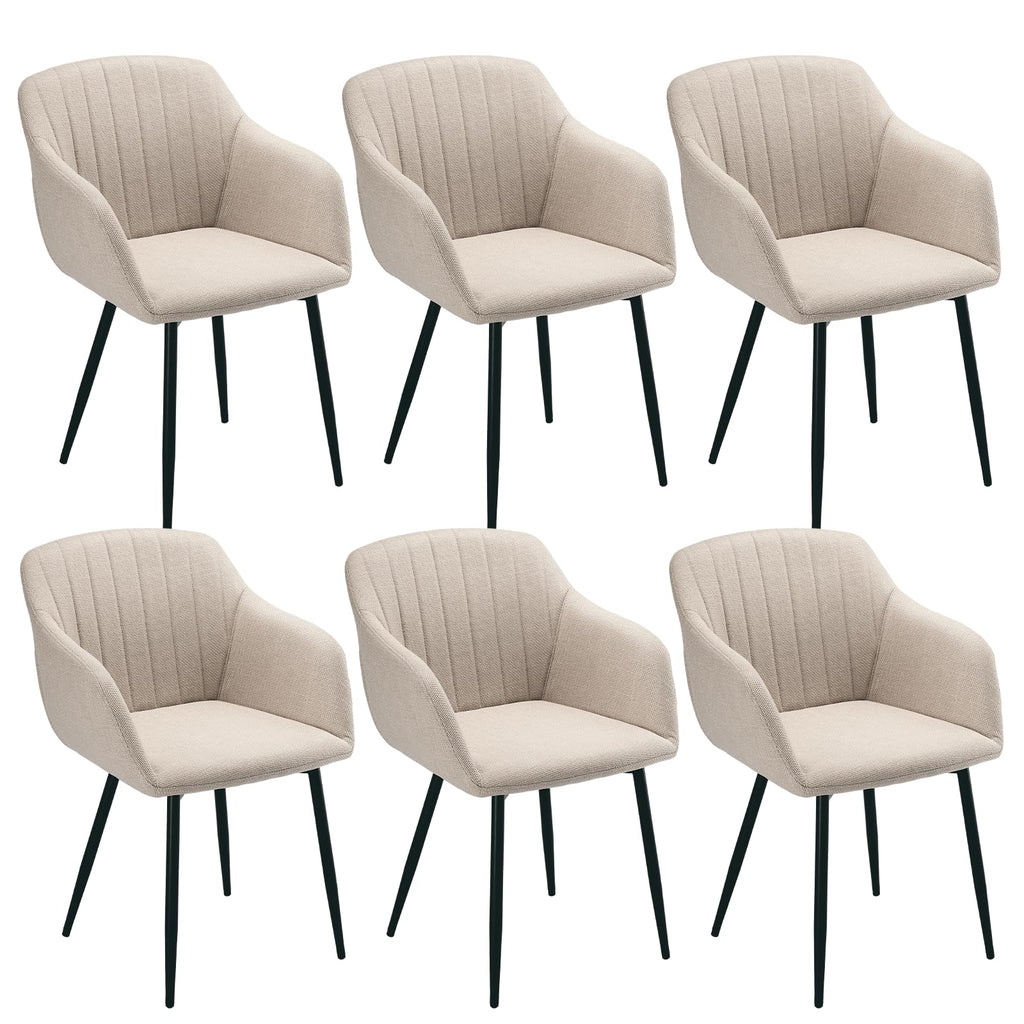 Esszimmerstühle Beige 4er Set mit Armlehnen, Modern Polsterstühle Leinen, Küchenstühle mit Metallgestell für Esszimmer, Wohnzimmer, Küche