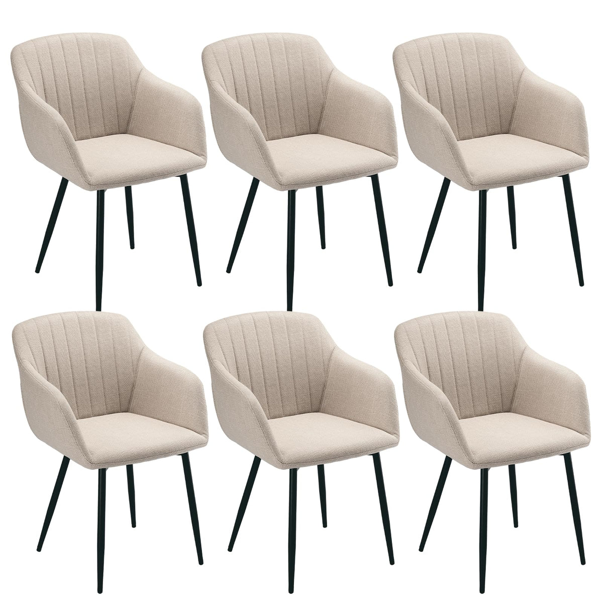 Esszimmerstühle Beige 4er Set mit Armlehnen, Modern Polsterstühle Leinen, Küchenstühle mit Metallgestell für Esszimmer, Wohnzimmer, Küche