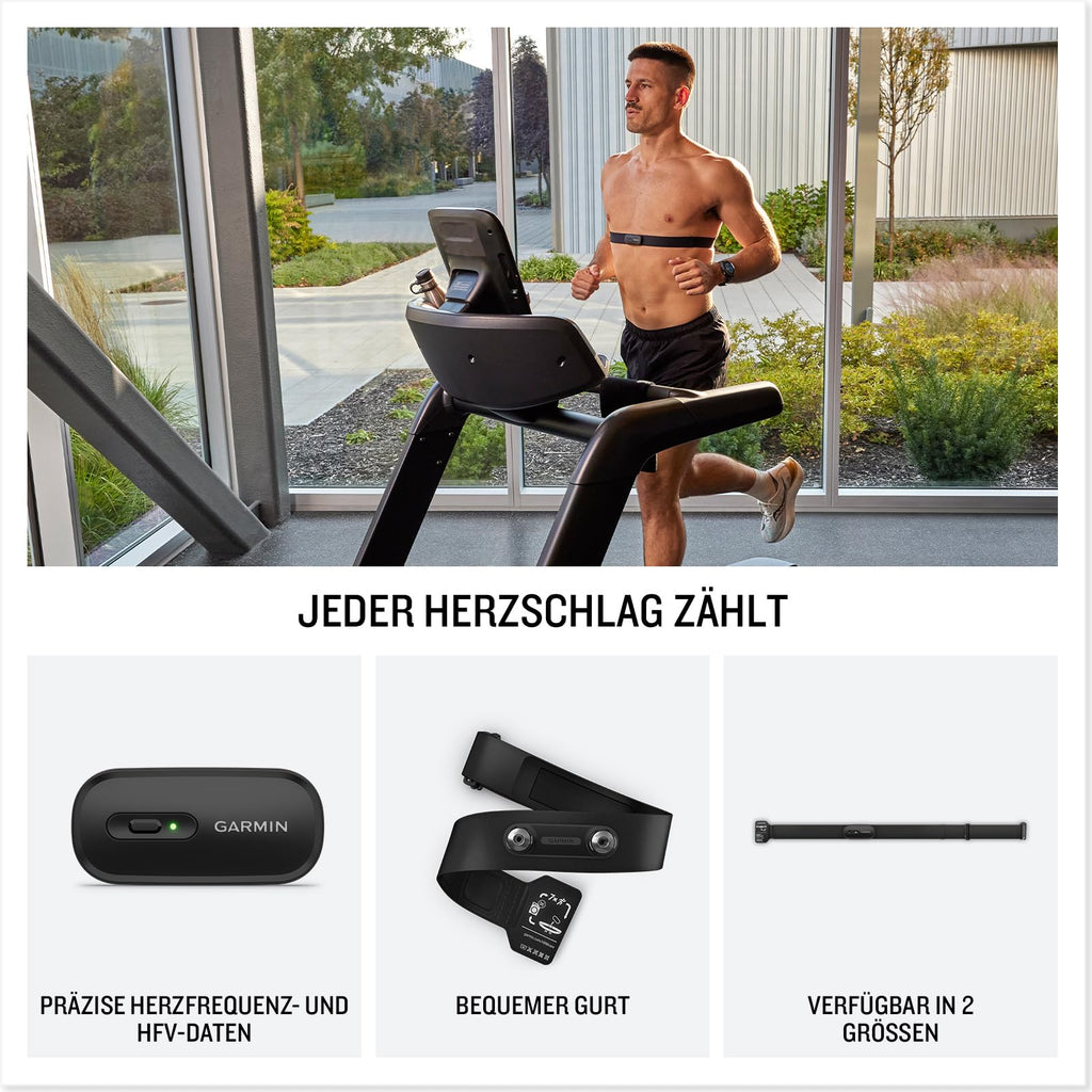Garmin HRM 200 - Herzfrequenz-Brustgurt zur Messung präziser Herzfrequenz- und HFV-Daten, Batterielaufzeit von bis zu 1 Jahr, waschmaschinenfester Gurt, größenverstellbar, Größe M-XL