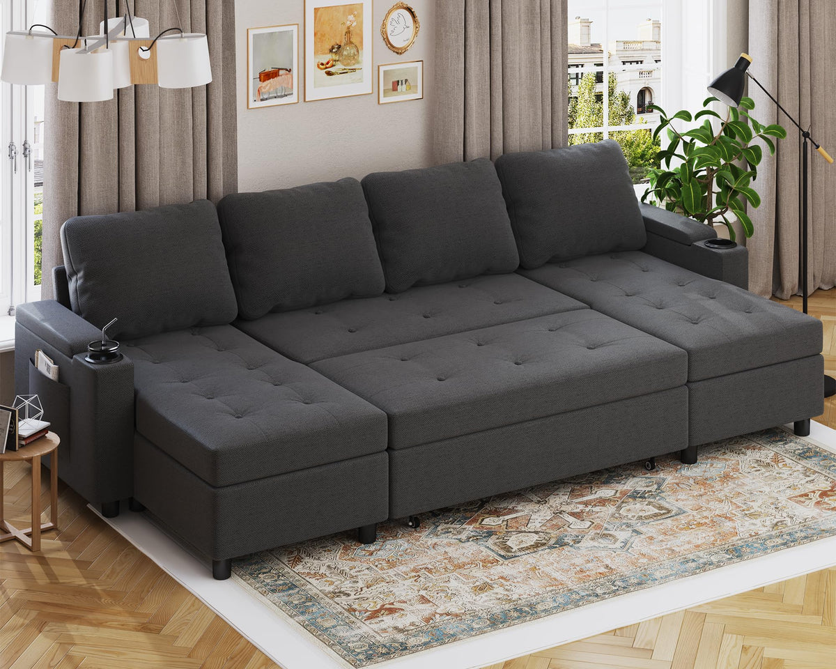 Devoko Ecksofa L-Form mit Schlaffunktion & Bettkasten, 3-Sitzer Schlafsofa aus Velours für Wohnzimmer & Gästezimmer