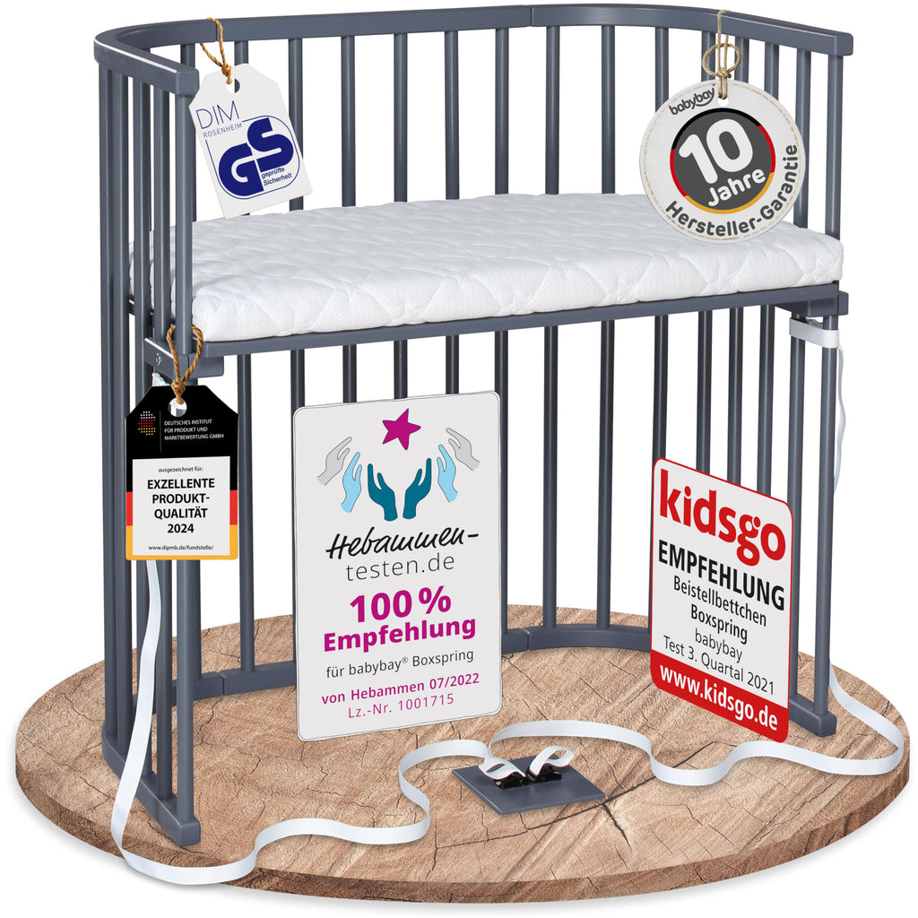 babybay Original Beistellbett aus massivem Buchenholz mit Matratze, höhenverstellbares Babybett für Neugeborene