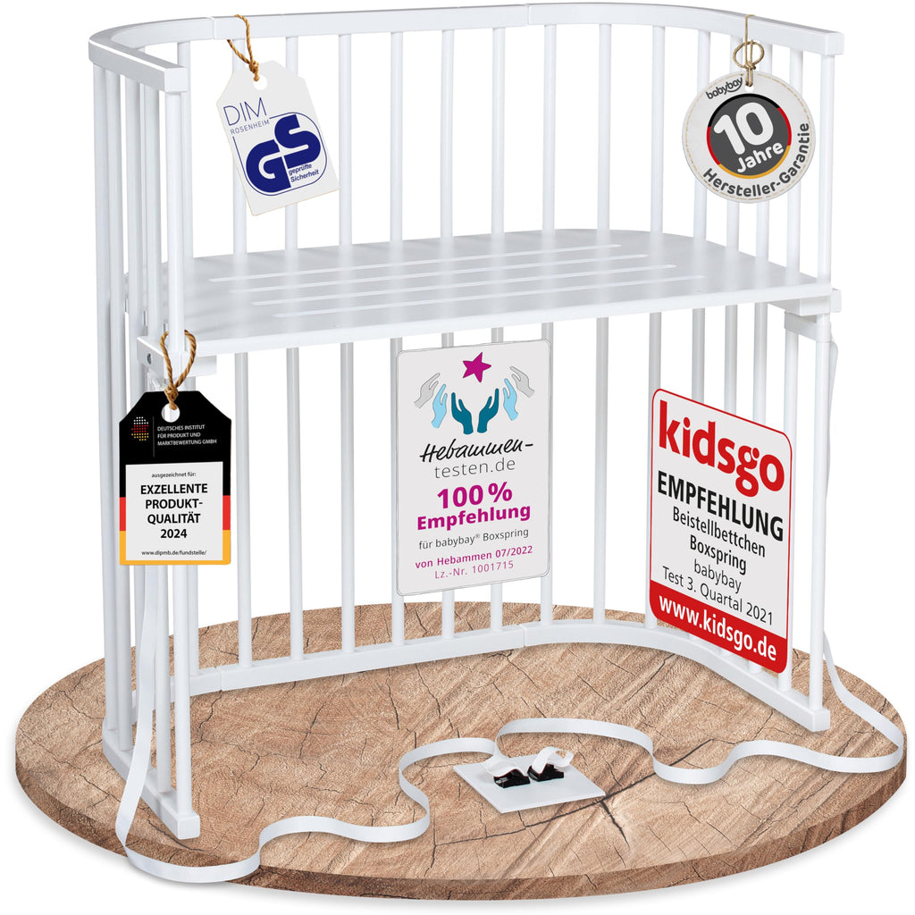 babybay Original Beistellbett aus massivem Buchenholz mit Matratze, höhenverstellbares Babybett für Neugeborene