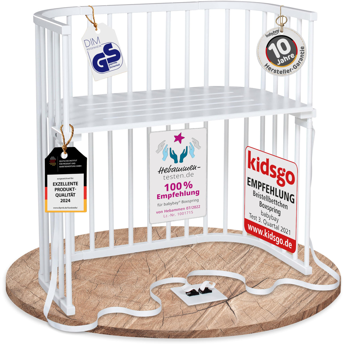 babybay Original Beistellbett aus massivem Buchenholz mit Matratze, höhenverstellbares Babybett für Neugeborene