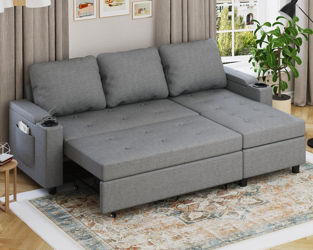 Devoko Ecksofa L-Form mit Schlaffunktion & Bettkasten, 3-Sitzer Schlafsofa aus Velours für Wohnzimmer & Gästezimmer