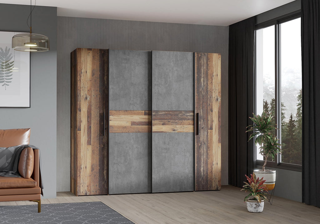 Forte Kalixtus Kleiderschrank 4-türig mit Schwebetüren – Moderner Schlafzimmerschrank mit Kleiderstangen & Einlegeböden