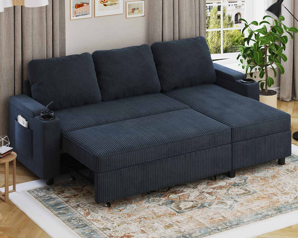 Devoko Ecksofa L-Form mit Schlaffunktion & Bettkasten, 3-Sitzer Schlafsofa aus Velours für Wohnzimmer & Gästezimmer