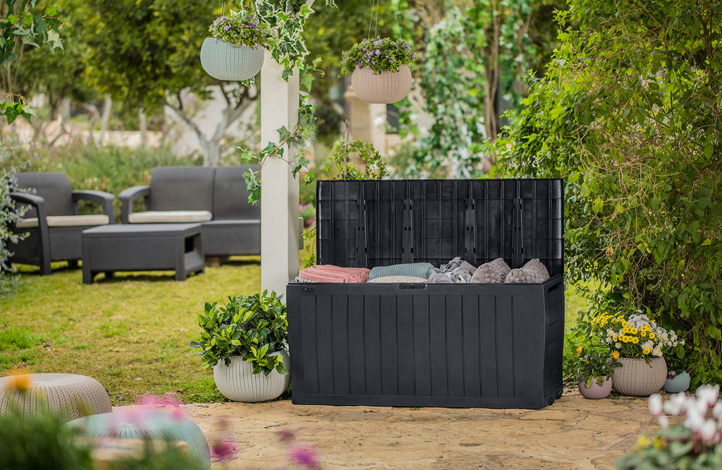 Keter 247661 Marvel+ Aufbewahrungsbox für den Garten, 270 l, Graphitgrau
