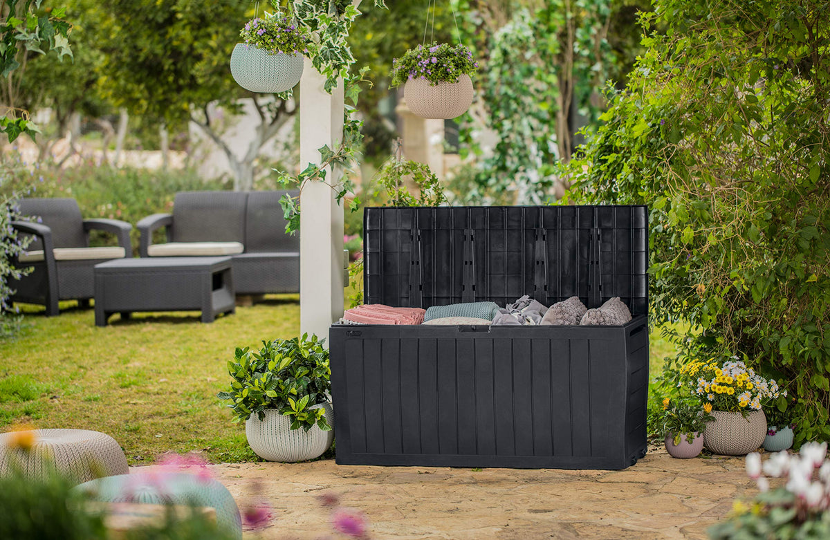 Keter 247661 Marvel+ Aufbewahrungsbox für den Garten, 270 l, Graphitgrau