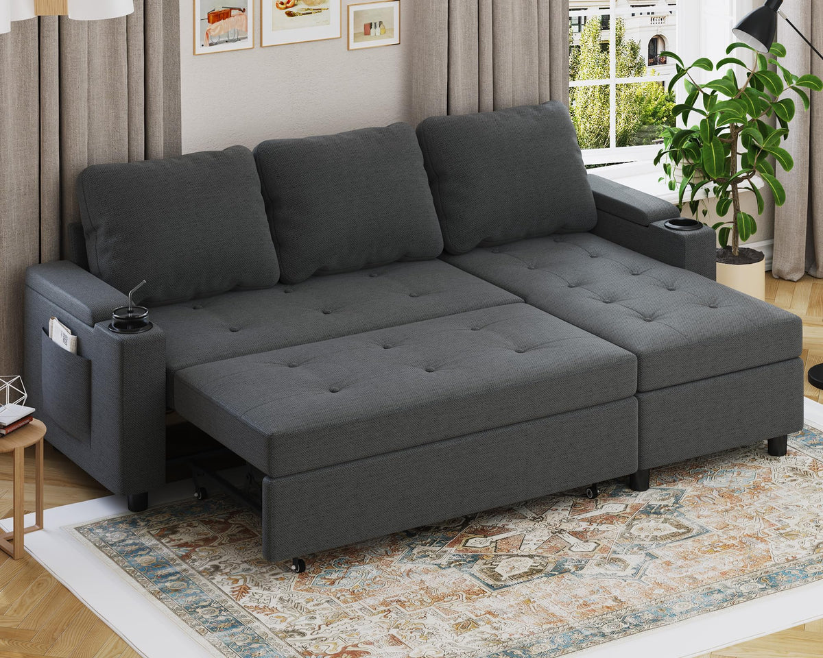 Devoko Ecksofa L-Form mit Schlaffunktion & Bettkasten, 3-Sitzer Schlafsofa aus Velours für Wohnzimmer & Gästezimmer