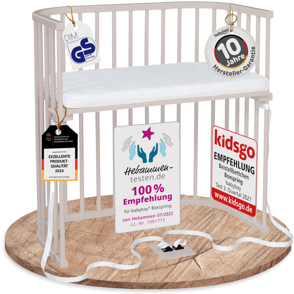 babybay Original Beistellbett aus massivem Buchenholz mit Matratze, höhenverstellbares Babybett für Neugeborene