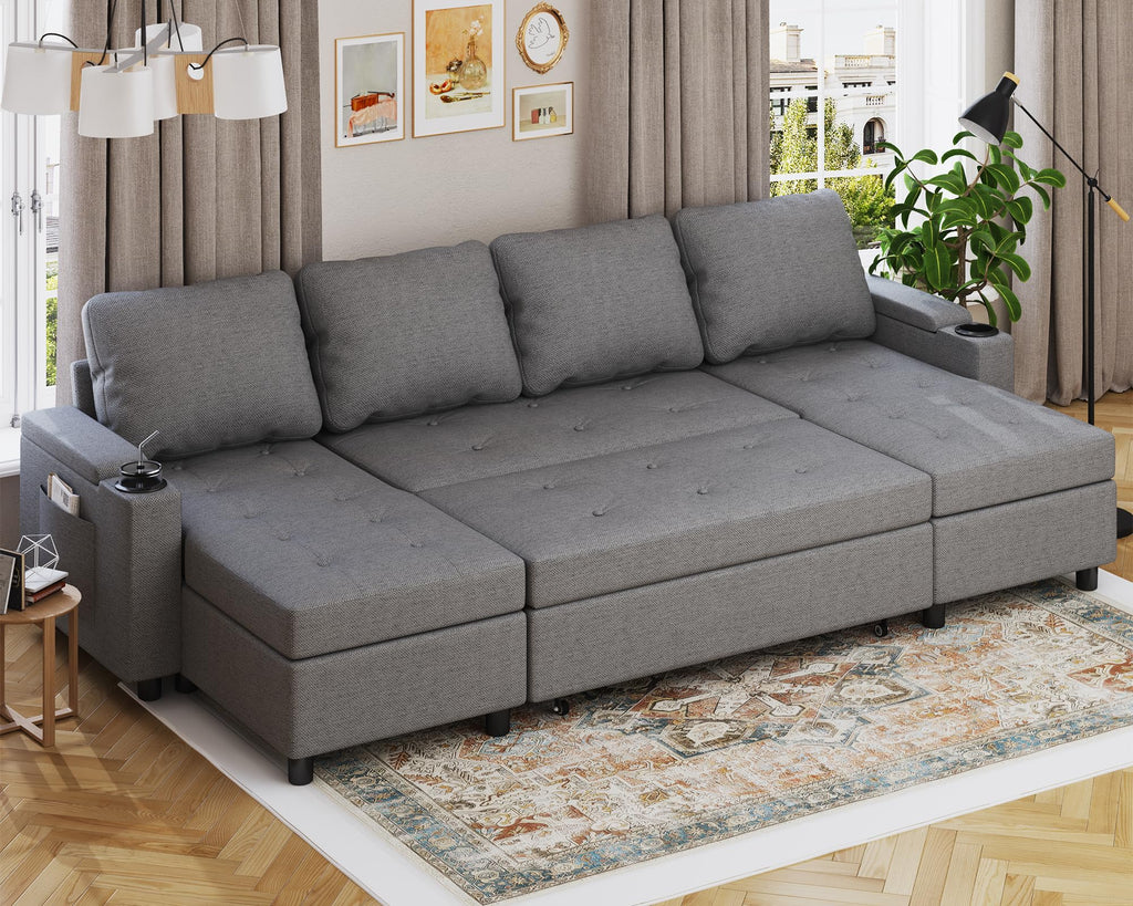 Devoko Ecksofa L-Form mit Schlaffunktion & Bettkasten, 3-Sitzer Schlafsofa aus Velours für Wohnzimmer & Gästezimmer
