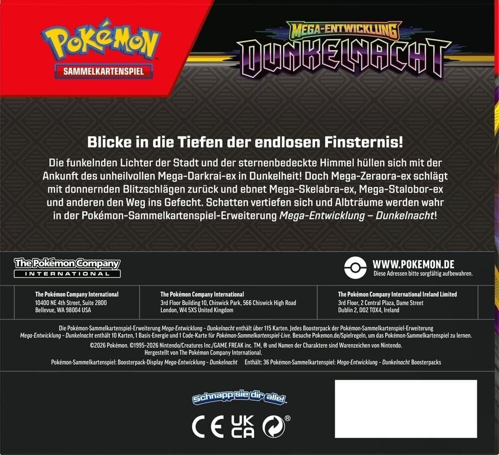 Pokémon Mega-Entwicklung Dunkelnacht Display (36 Boosterpacks) Deutsch – Originalversiegelt